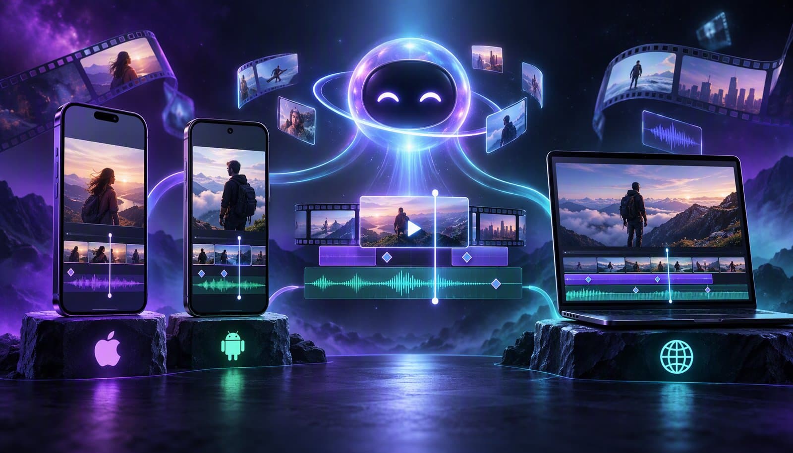 Editorial illustration for Best AI Video Editor Apps for iPhone & Android in 2026 (Browser Apps Included)