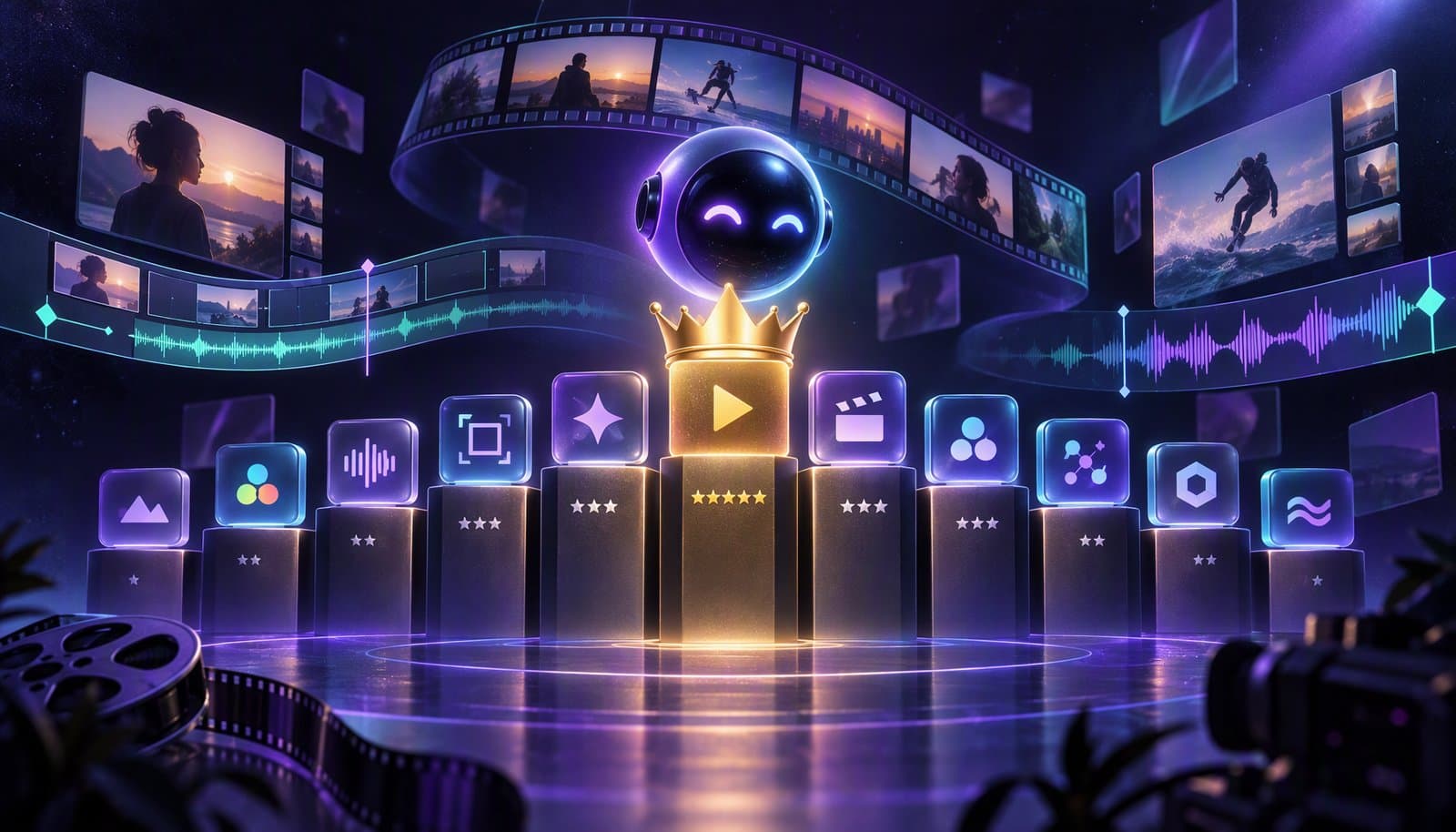 Editorial illustration for 12 Best AI Video Editing Tools in 2026 (Tested & Ranked)