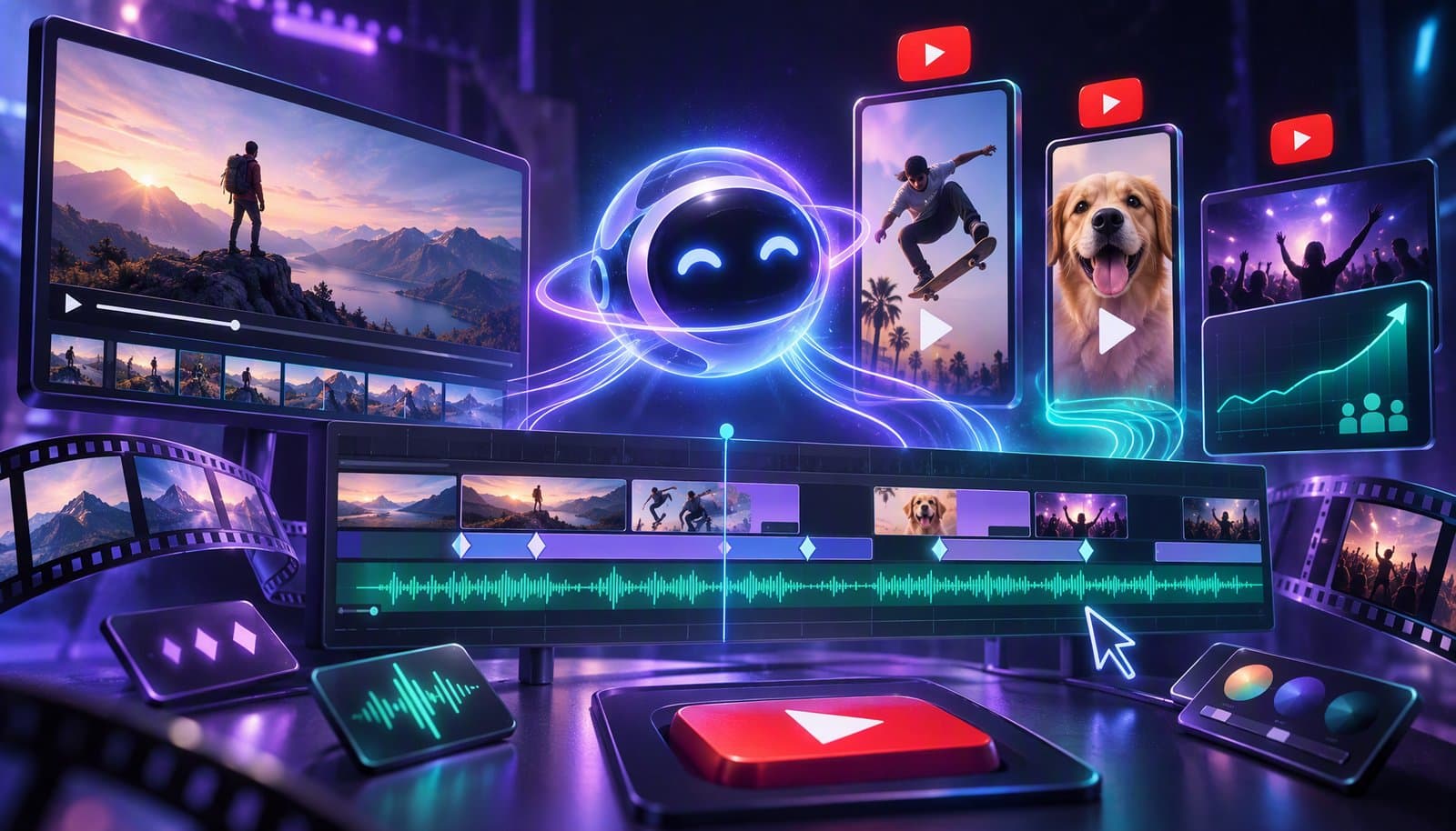 Editorial illustration for Best AI Video Editor for YouTube (2026): Long-Form, Shorts & Retention Edits