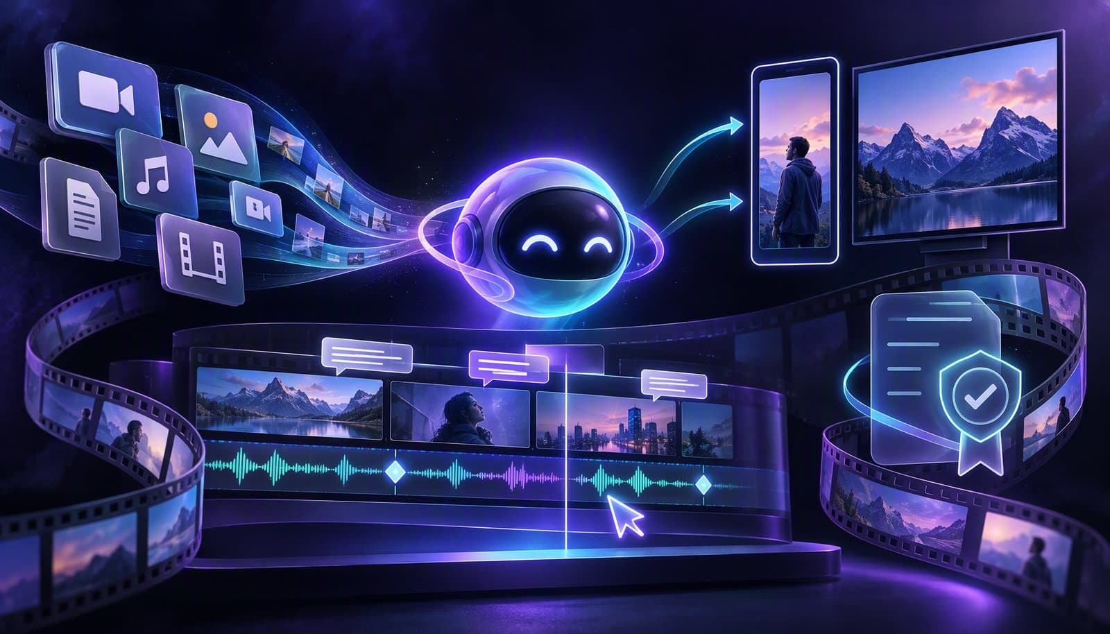 Editorial illustration for Loopdesk Feature Specs: Import Formats, Animated Captions, 9:16/4K Export & Licensing