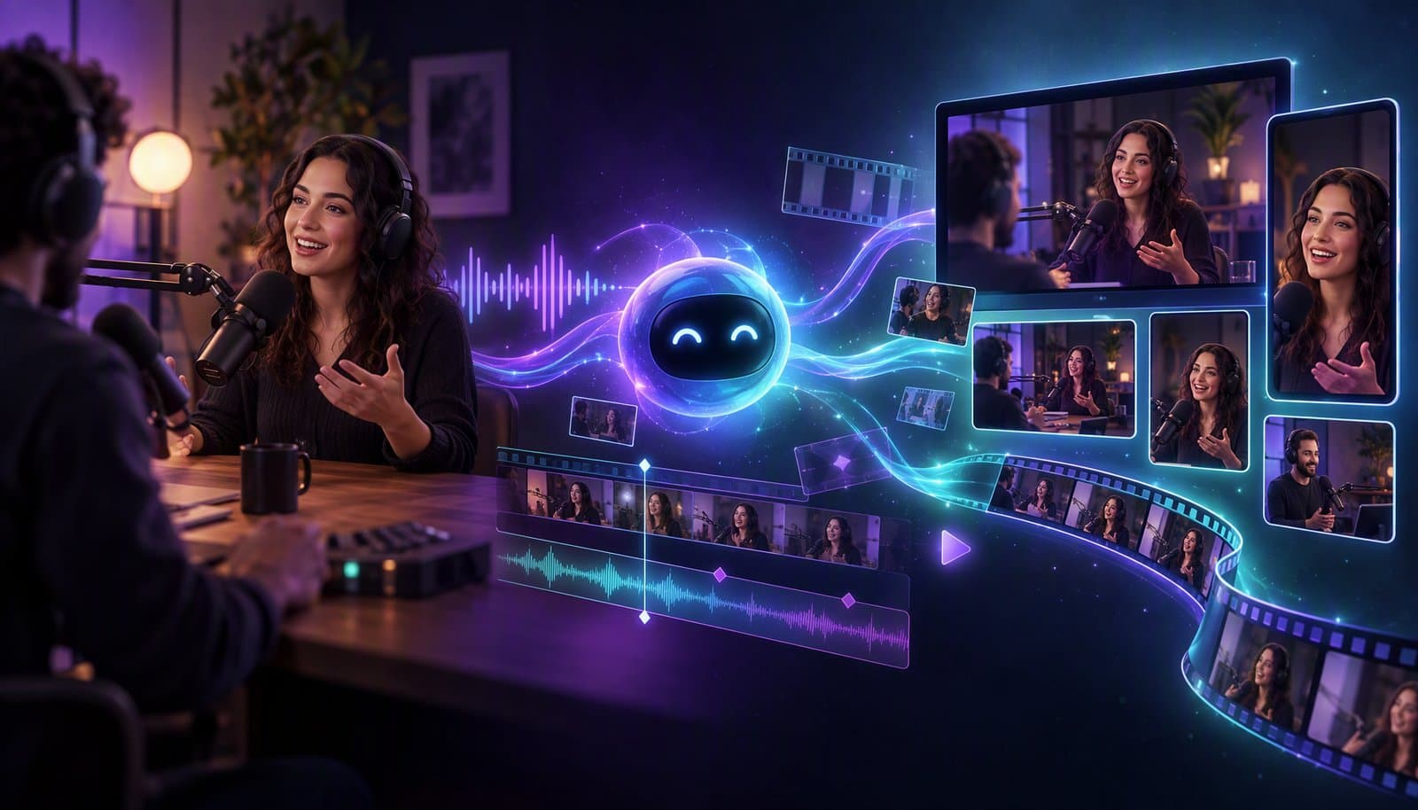 Editorial illustration for Why Podcasters Are Switching to AI Video Editors